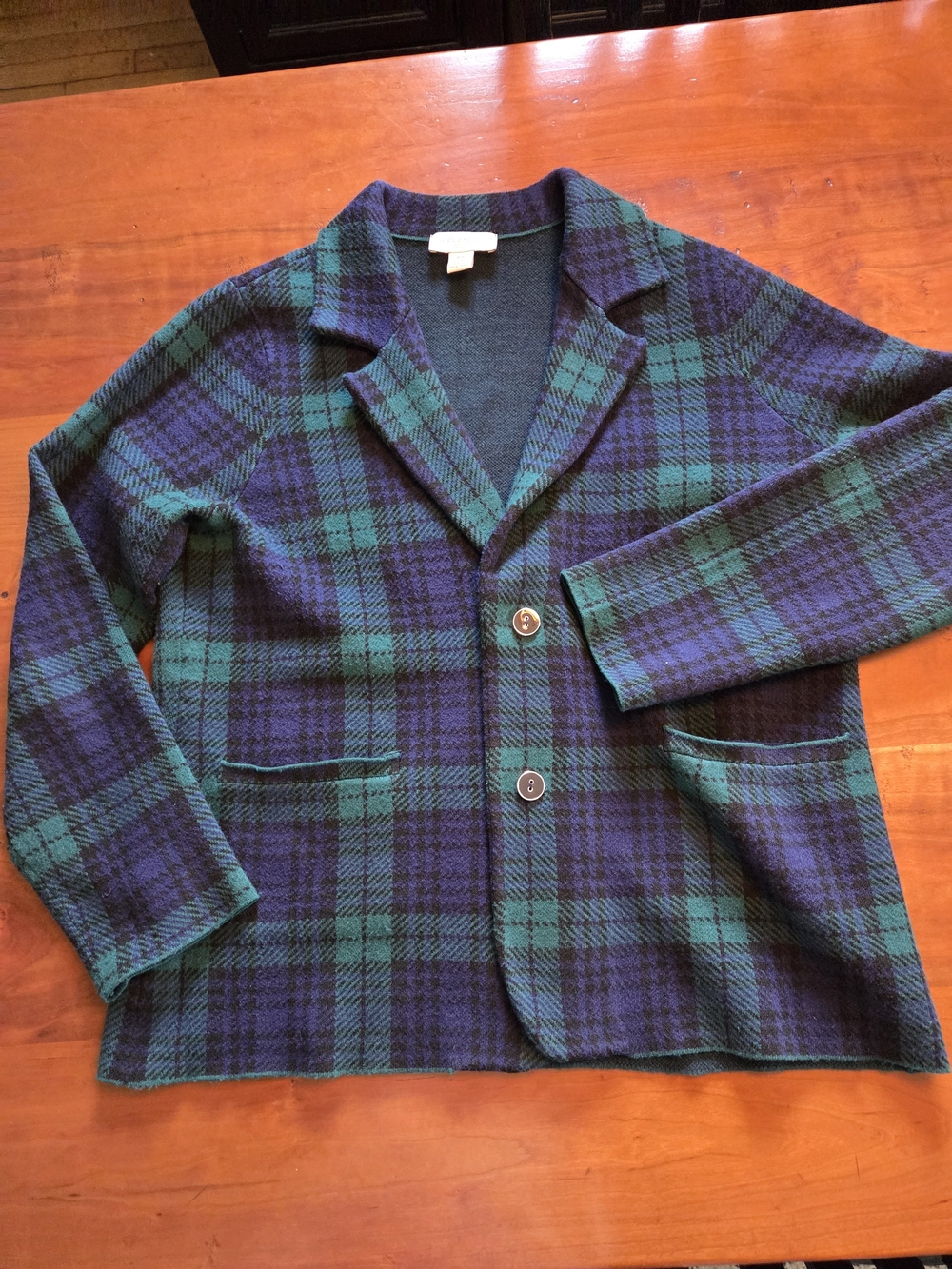 Plaid Knit Blazer Jacket in Navy and Green
